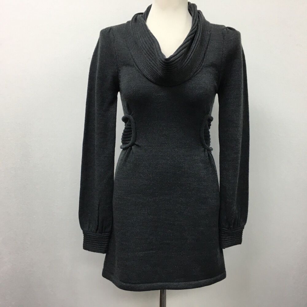 Jump Girl Women's Sweater Dress Small Gray Cowl Neck Long‎ Sleeve